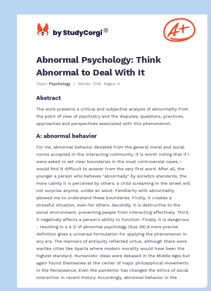 Abnormal Psychology: Think Abnormal to Deal With It. Page 1