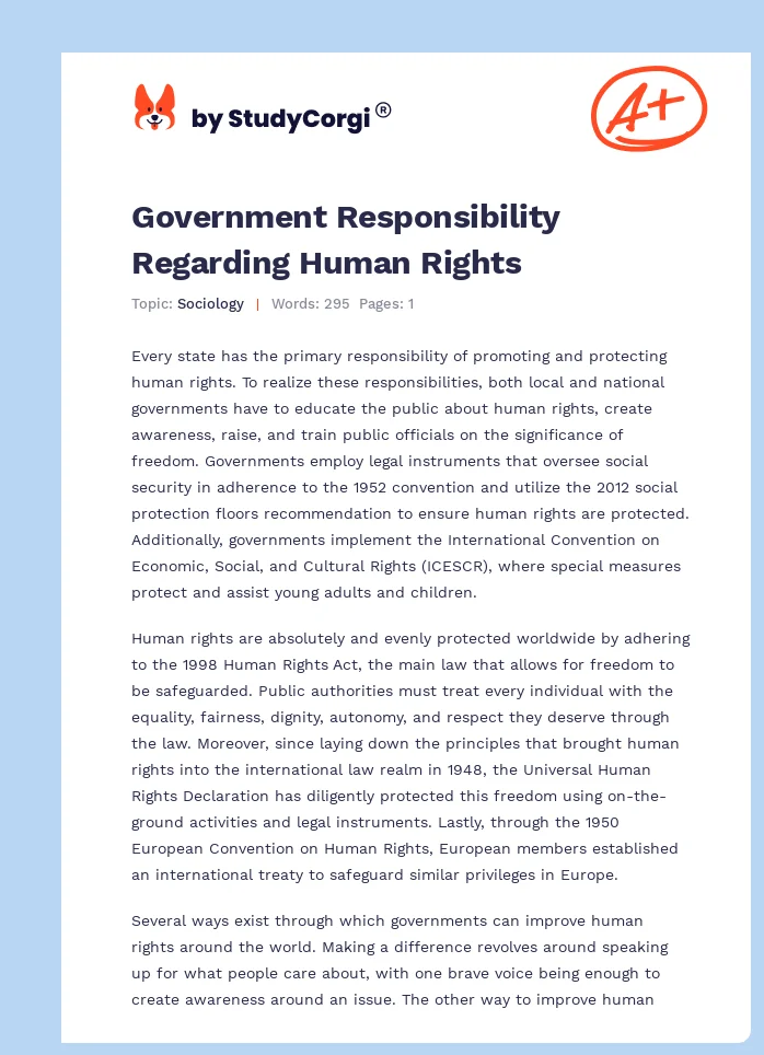 Government Responsibility Regarding Human Rights. Page 1
