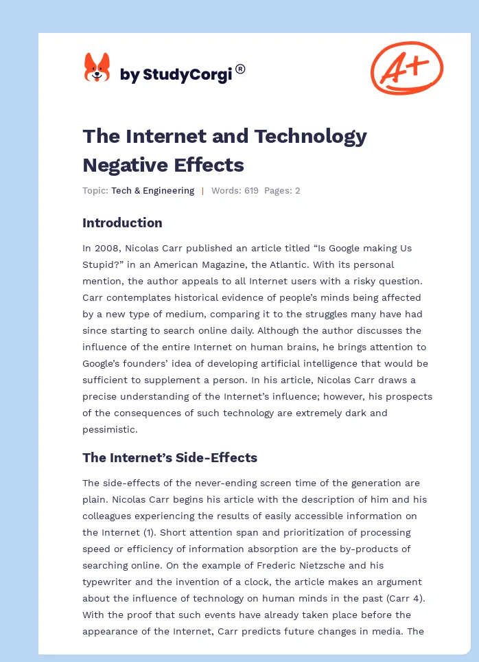 The Internet and Technology Negative Effects. Page 1