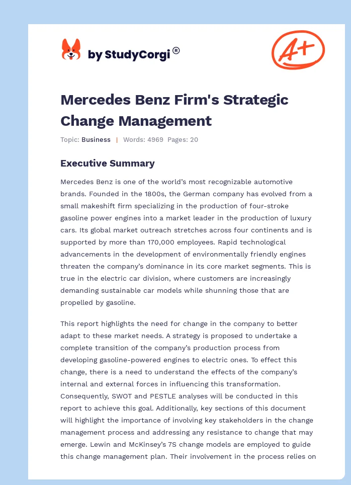 Mercedes Benz Firm's Strategic Change Management. Page 1