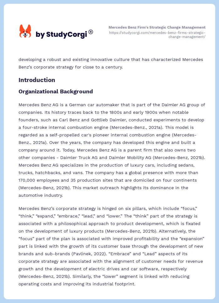 Mercedes Benz Firm's Strategic Change Management. Page 2