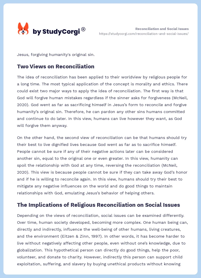 Reconciliation and Social Issues. Page 2