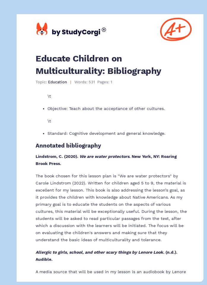 Educate Children on Multiculturality: Bibliography. Page 1