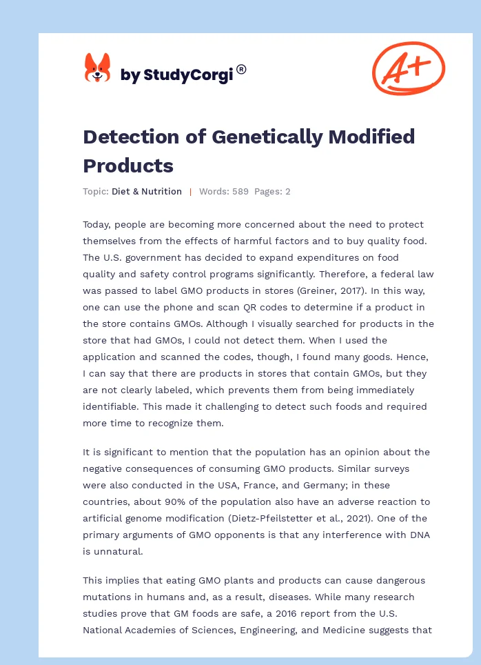 Detection of Genetically Modified Products. Page 1