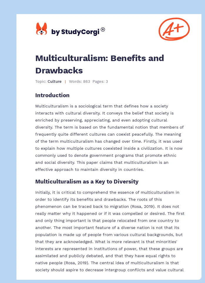 Multiculturalism: Benefits and Drawbacks. Page 1