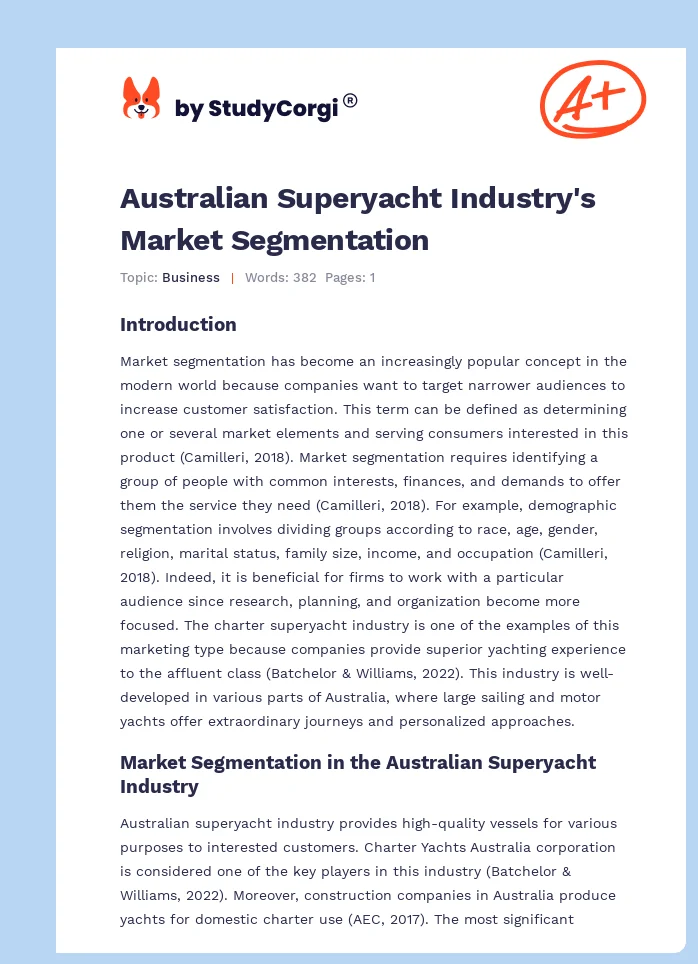 Australian Superyacht Industry's Market Segmentation. Page 1