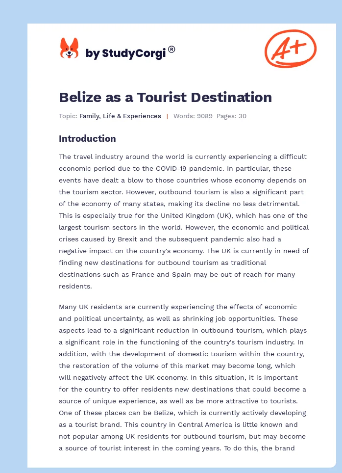 Belize as a Tourist Destination. Page 1