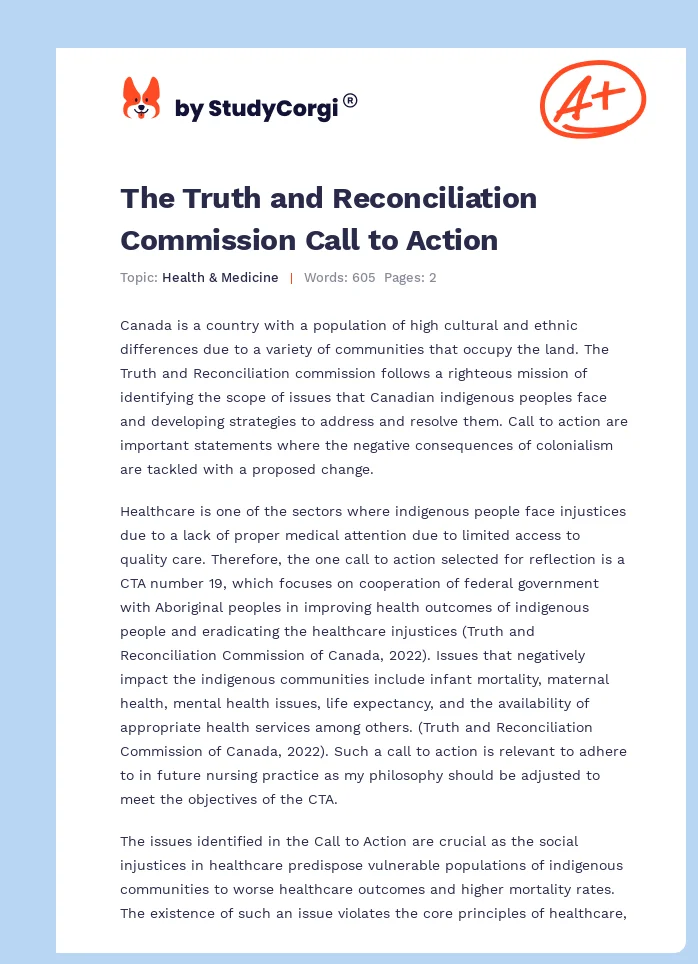 The Truth and Reconciliation Commission Call to Action. Page 1