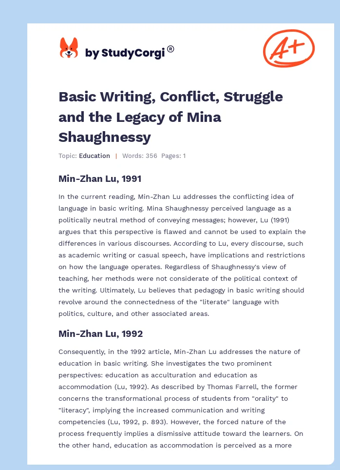 Basic Writing, Conflict, Struggle and the Legacy of Mina Shaughnessy. Page 1