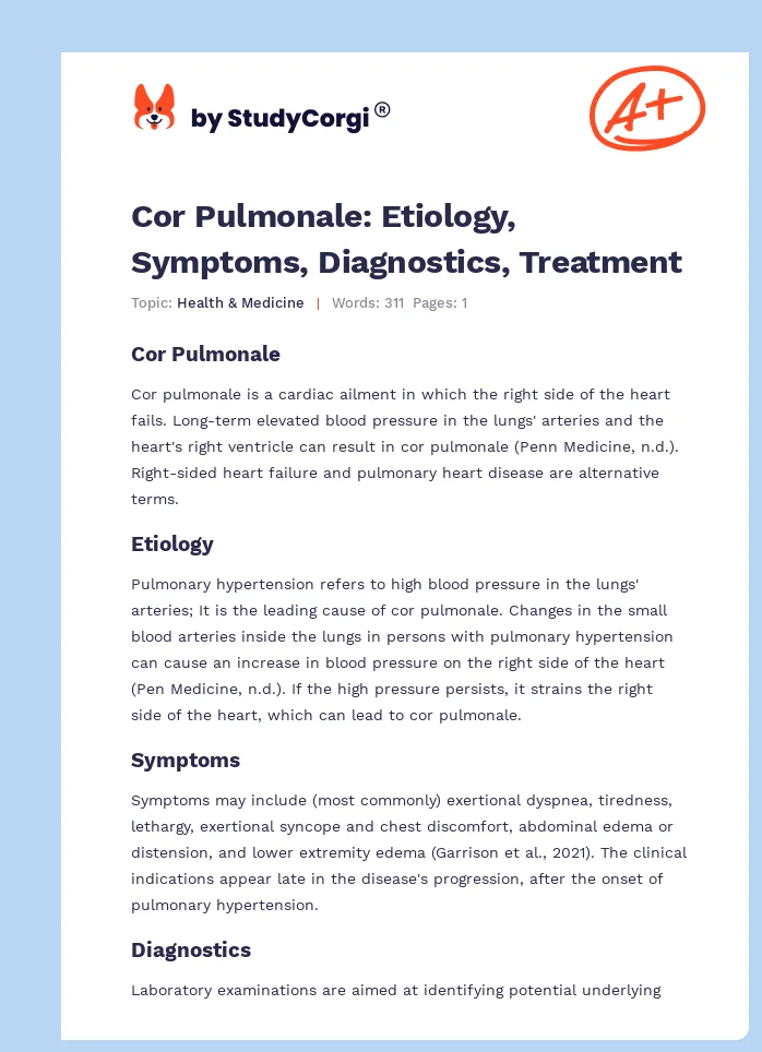 Cor Pulmonale: Etiology, Symptoms, Diagnostics, Treatment. Page 1
