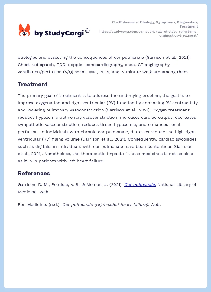 Cor Pulmonale: Etiology, Symptoms, Diagnostics, Treatment. Page 2