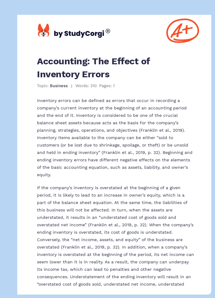 Accounting: The Effect of Inventory Errors. Page 1