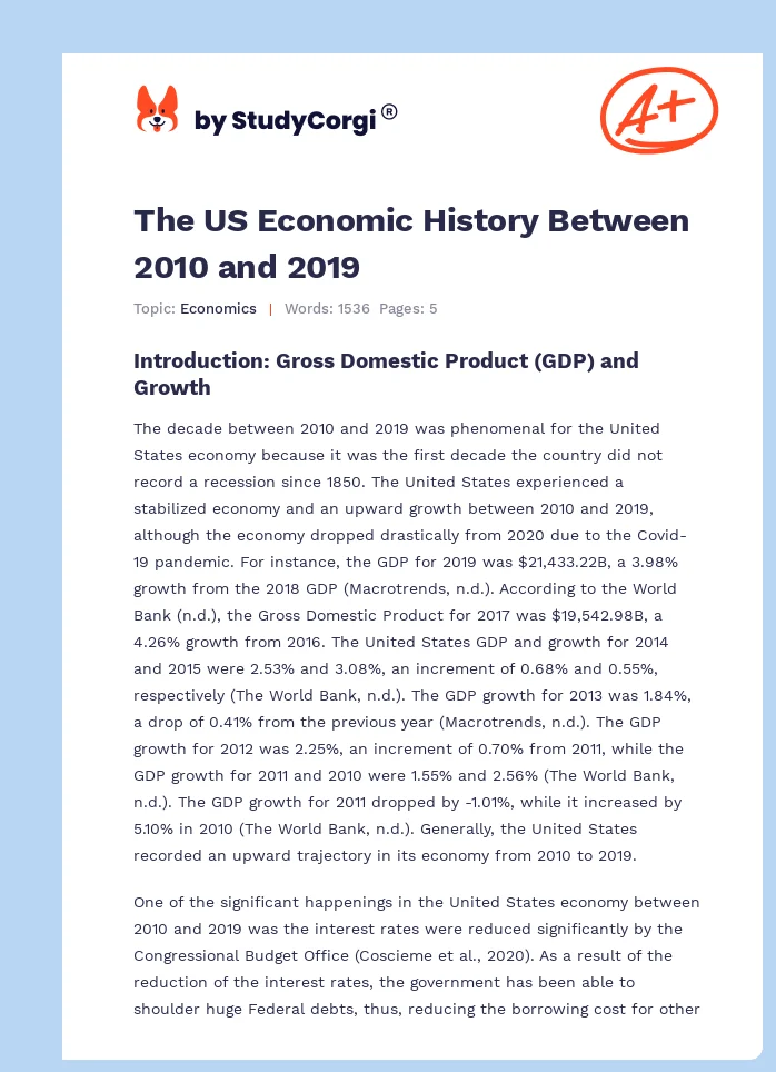 The US Economic History Between 2010 and 2019. Page 1