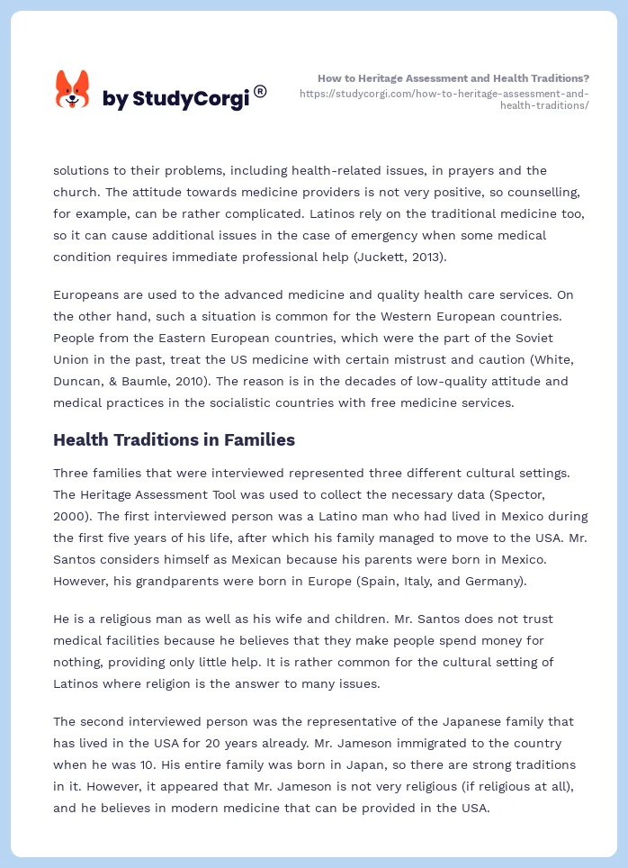 How to Heritage Assessment and Health Traditions?. Page 2