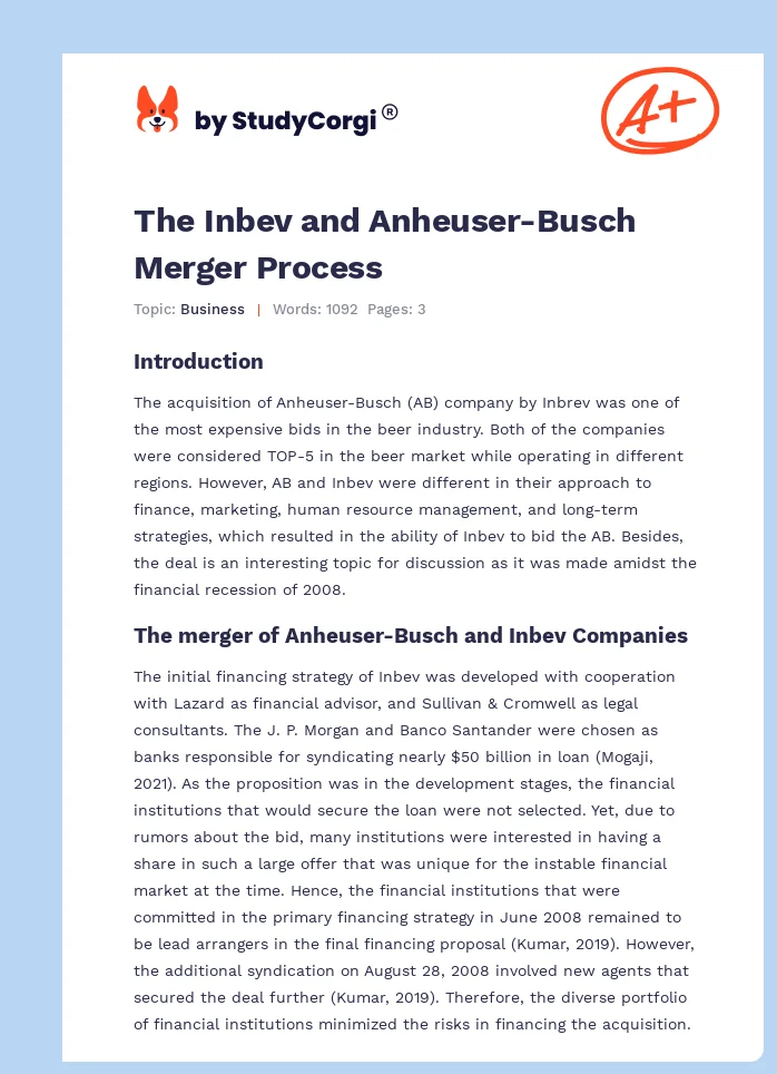 The Inbev and Anheuser-Busch Merger Process. Page 1