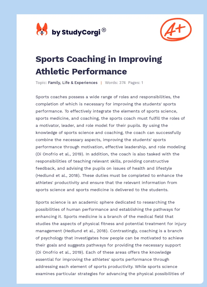 Sports Coaching in Improving Athletic Performance. Page 1