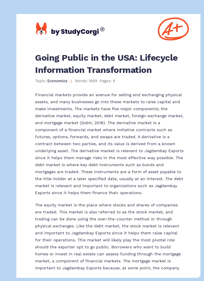 Going Public in the USA: Lifecycle Information Transformation. Page 1