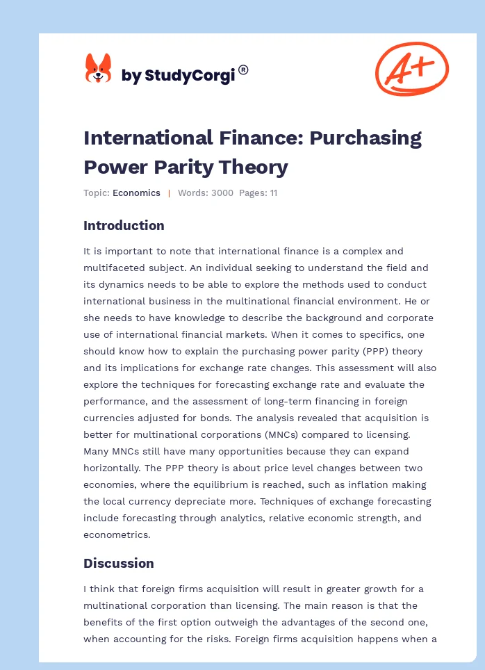 International Finance: Purchasing Power Parity Theory. Page 1