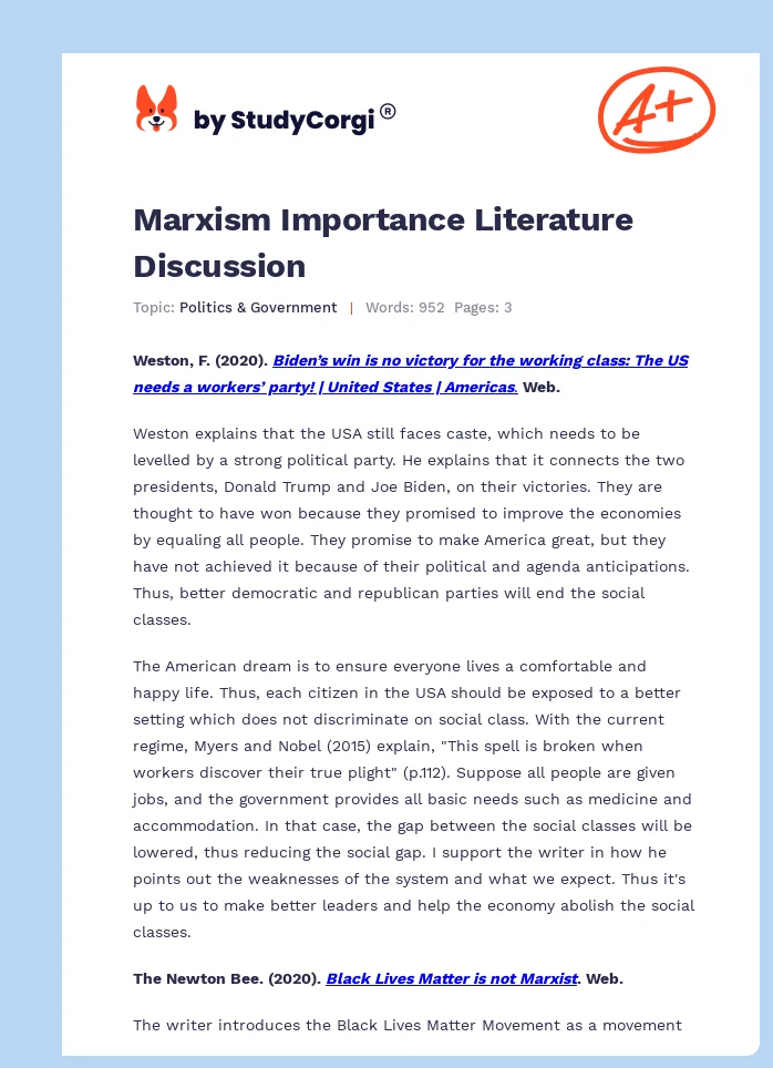 Marxism Importance Literature Discussion. Page 1
