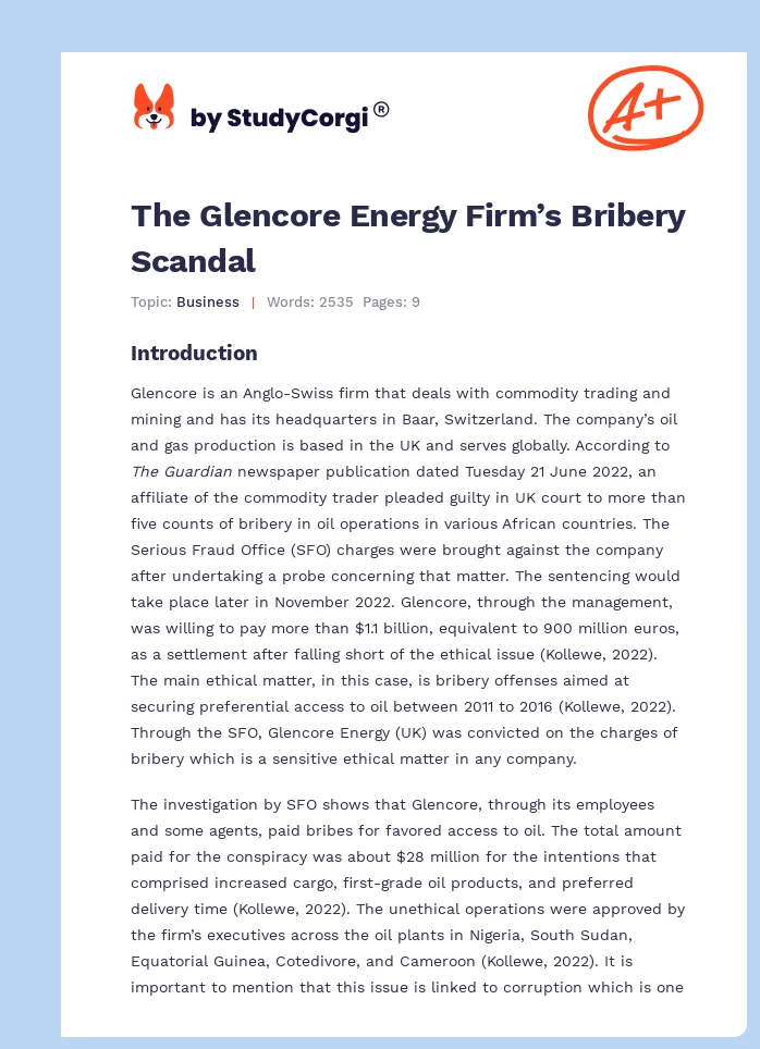 The Glencore Energy Firm’s Bribery Scandal. Page 1