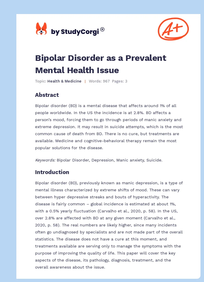 Bipolar Disorder as a Prevalent Mental Health Issue. Page 1