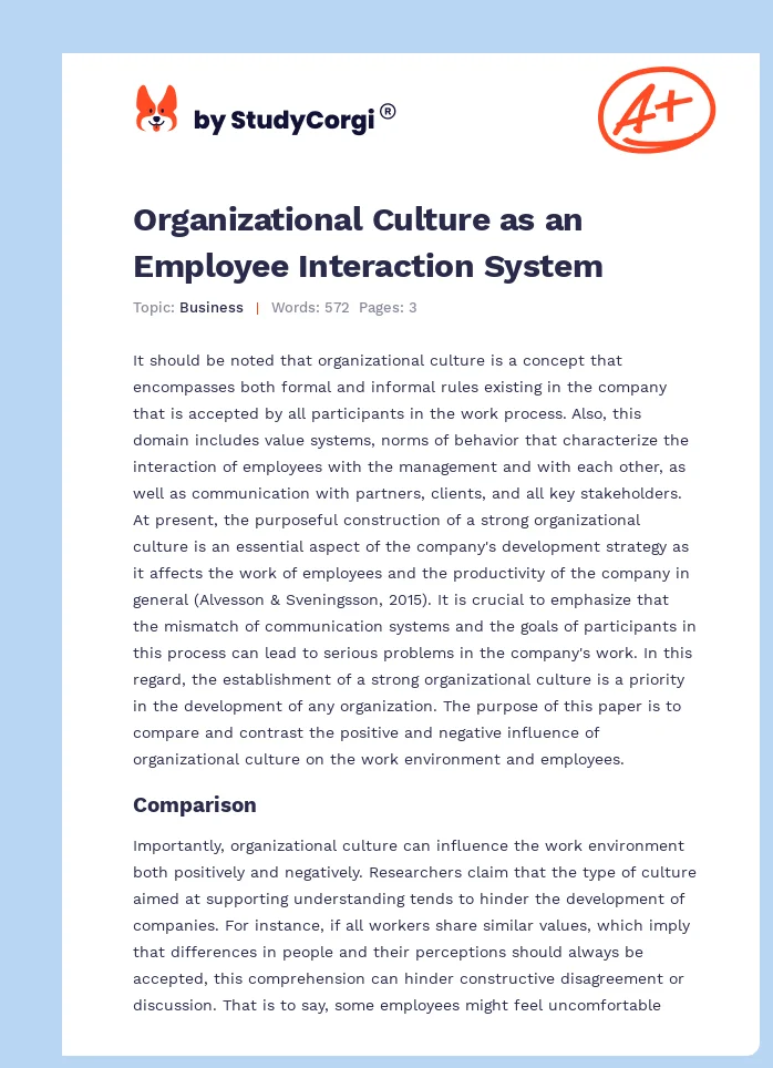 Organizational Culture as an Employee Interaction System. Page 1