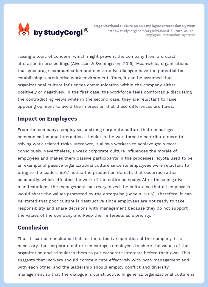 Organizational Culture as an Employee Interaction System. Page 2