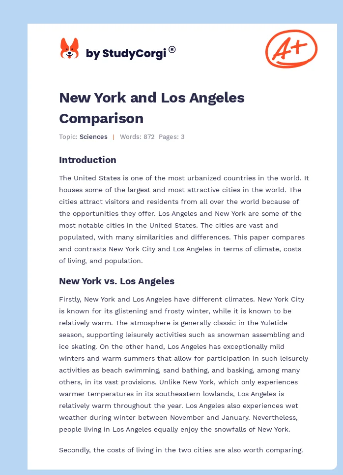 New York and Los Angeles Comparison. Page 1