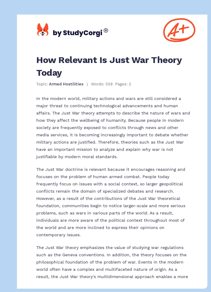 How Relevant Is Just War Theory Today. Page 1