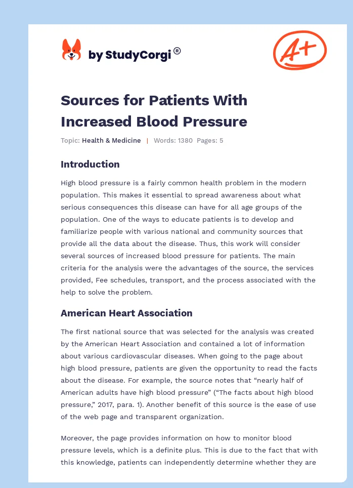 Sources for Patients With Increased Blood Pressure. Page 1