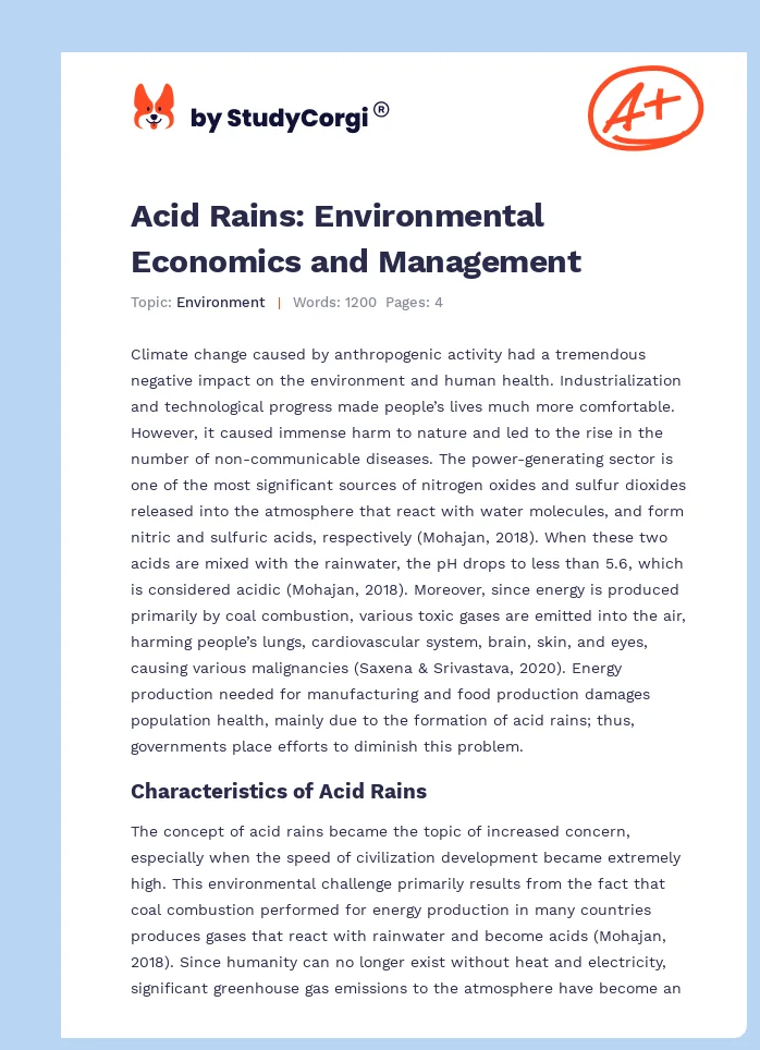 Acid Rains: Environmental Economics and Management. Page 1