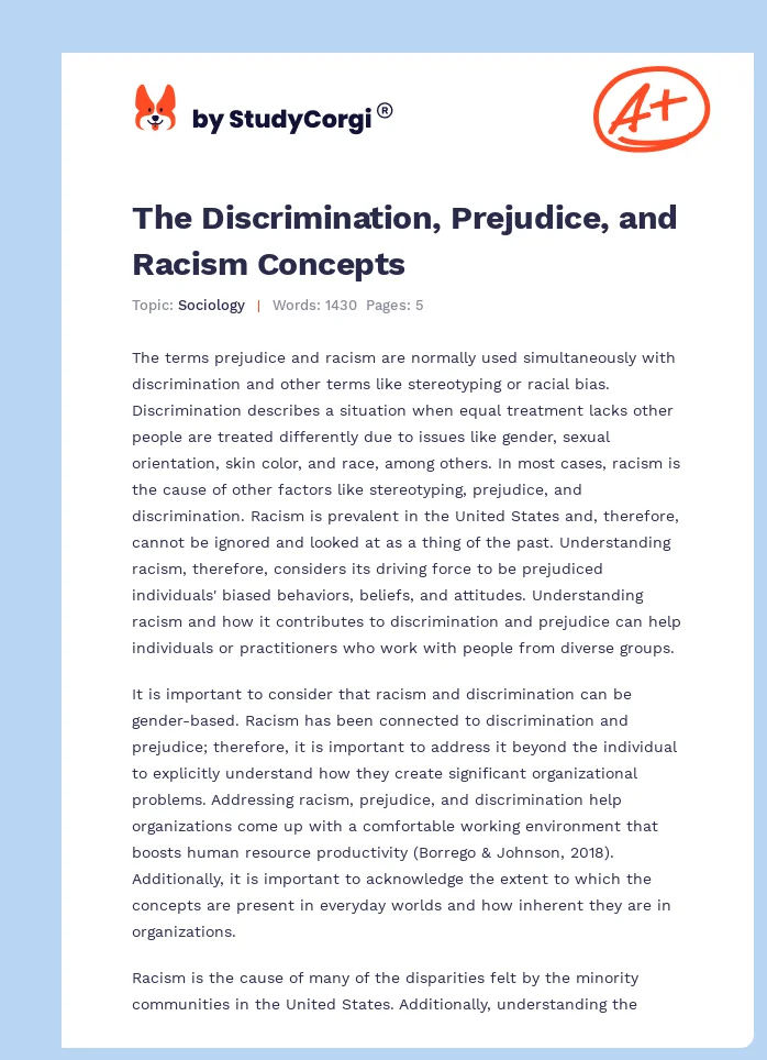 The Discrimination, Prejudice, and Racism Concepts. Page 1