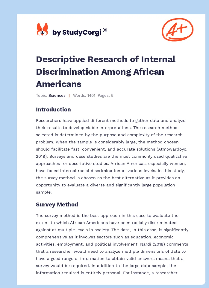 Descriptive Research of Internal Discrimination Among African Americans. Page 1