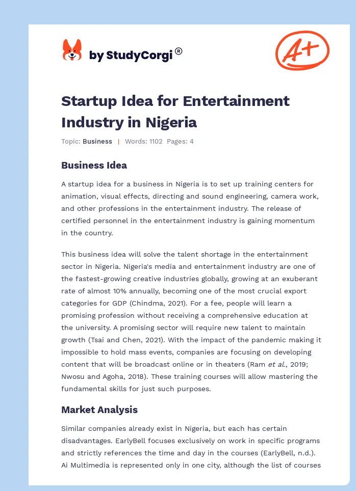 Startup Idea for Entertainment Industry in Nigeria. Page 1