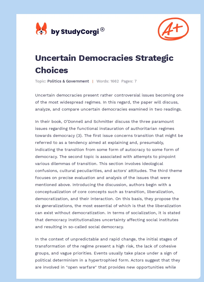 Uncertain Democracies Strategic Choices. Page 1