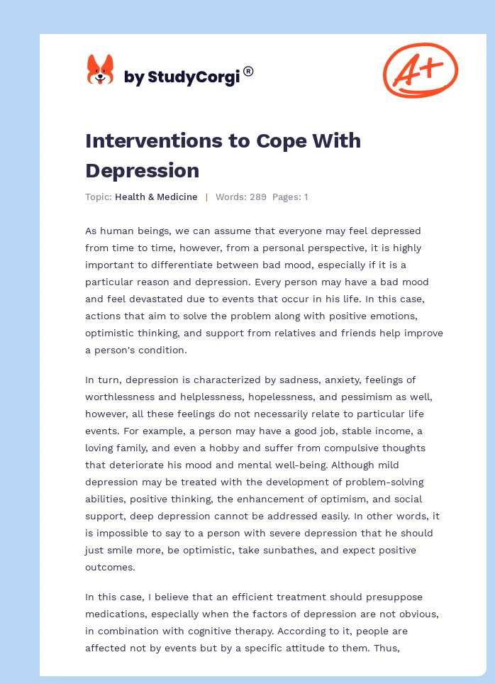 Interventions to Cope With Depression. Page 1