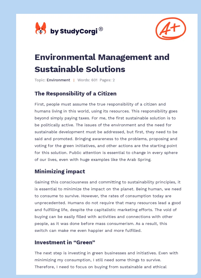 Environmental Management and Sustainable Solutions. Page 1