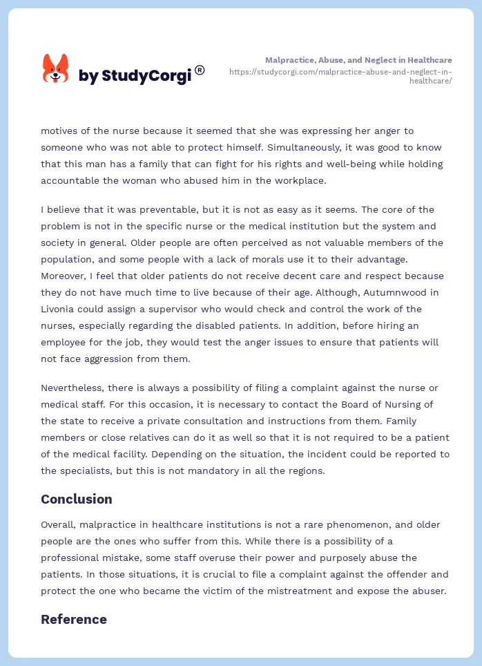 Malpractice, Abuse, and Neglect in Healthcare. Page 2
