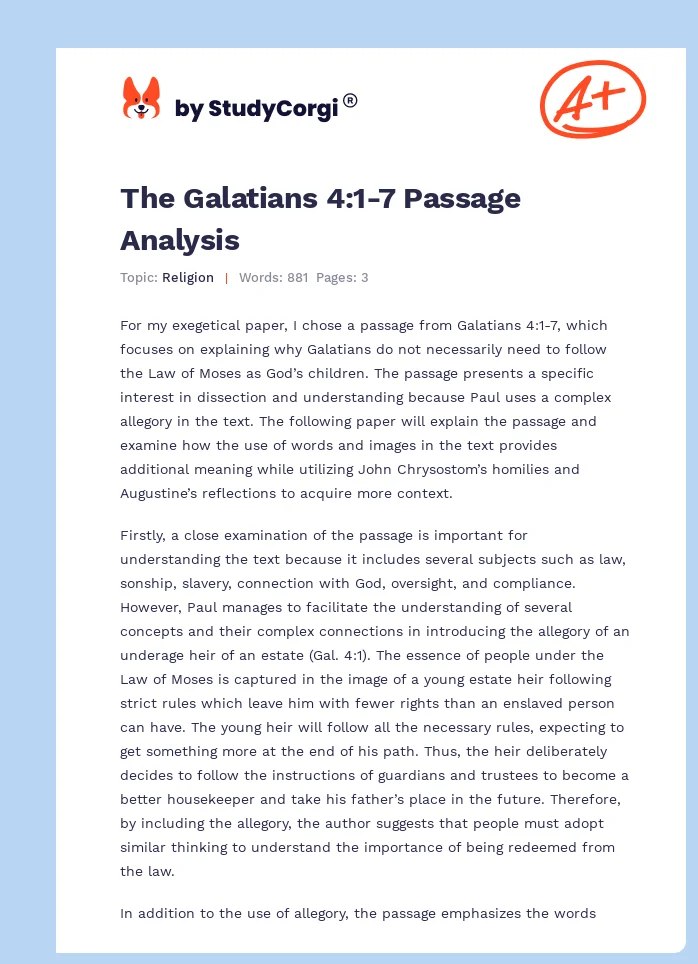 The Galatians 4:1-7 Passage Analysis. Page 1