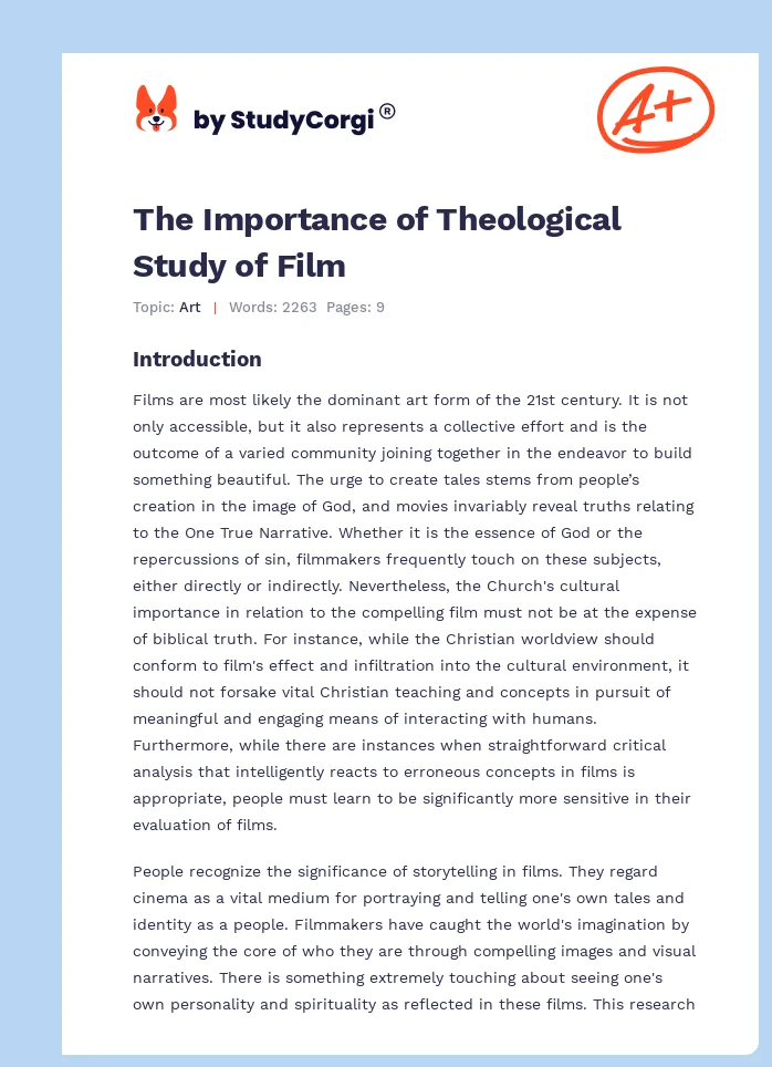 The Importance of Theological Study of Film. Page 1