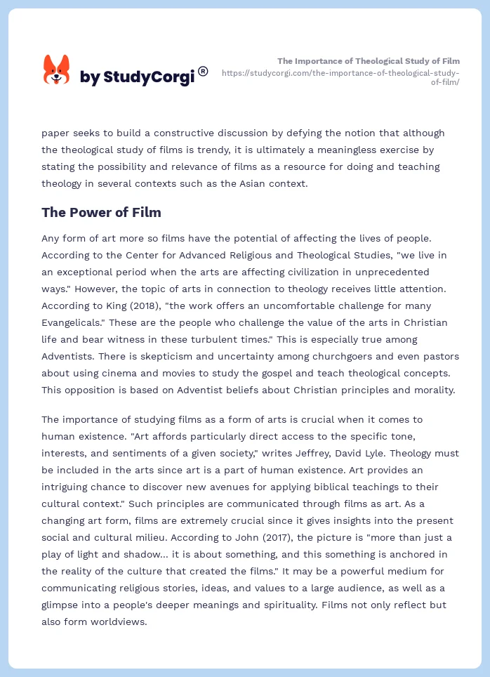 The Importance of Theological Study of Film. Page 2