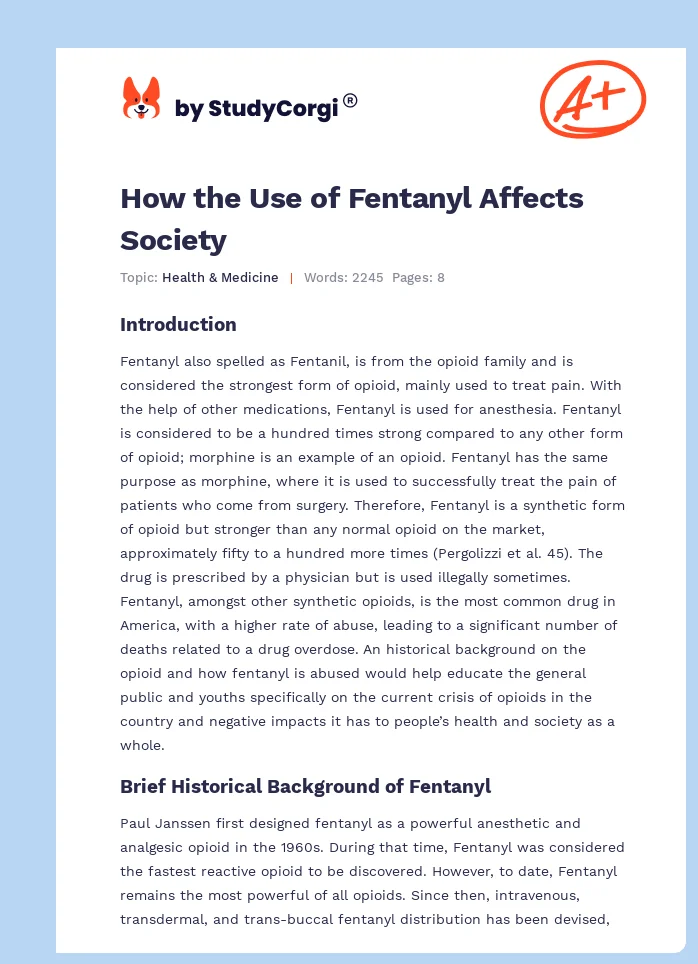 How the Use of Fentanyl Affects Society. Page 1