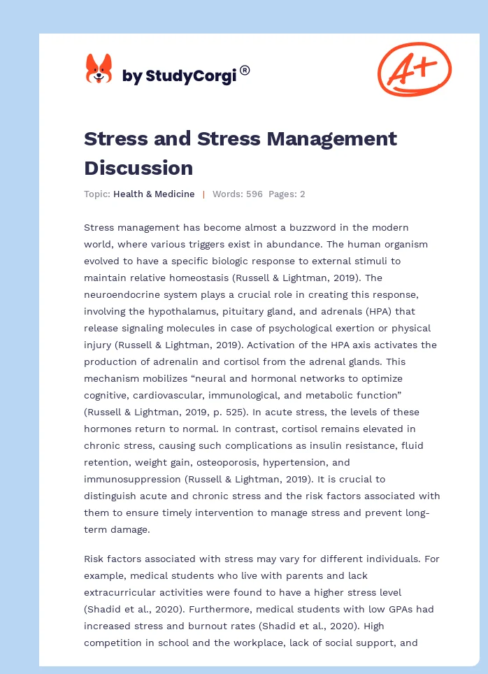 Stress and Stress Management Discussion. Page 1