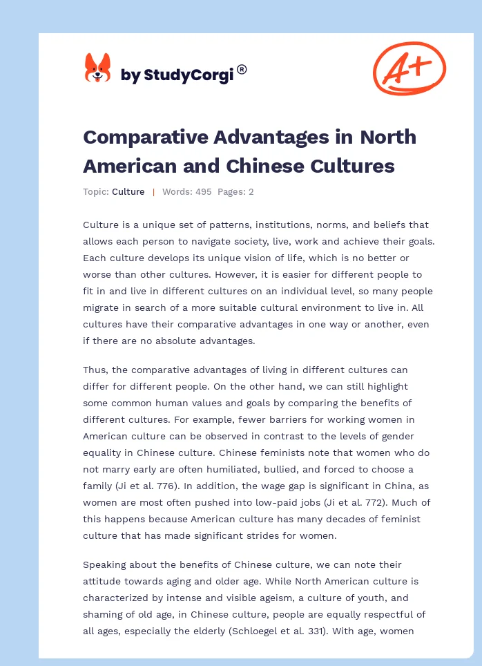 Comparative Advantages in North American and Chinese Cultures. Page 1