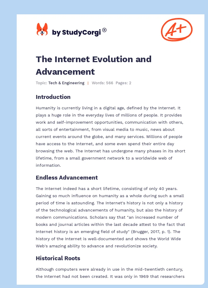 The Internet Evolution and Advancement. Page 1
