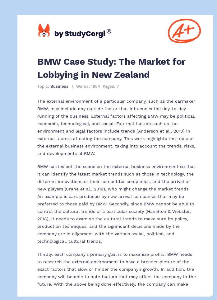 BMW Case Study: The Market for Lobbying in New Zealand. Page 1