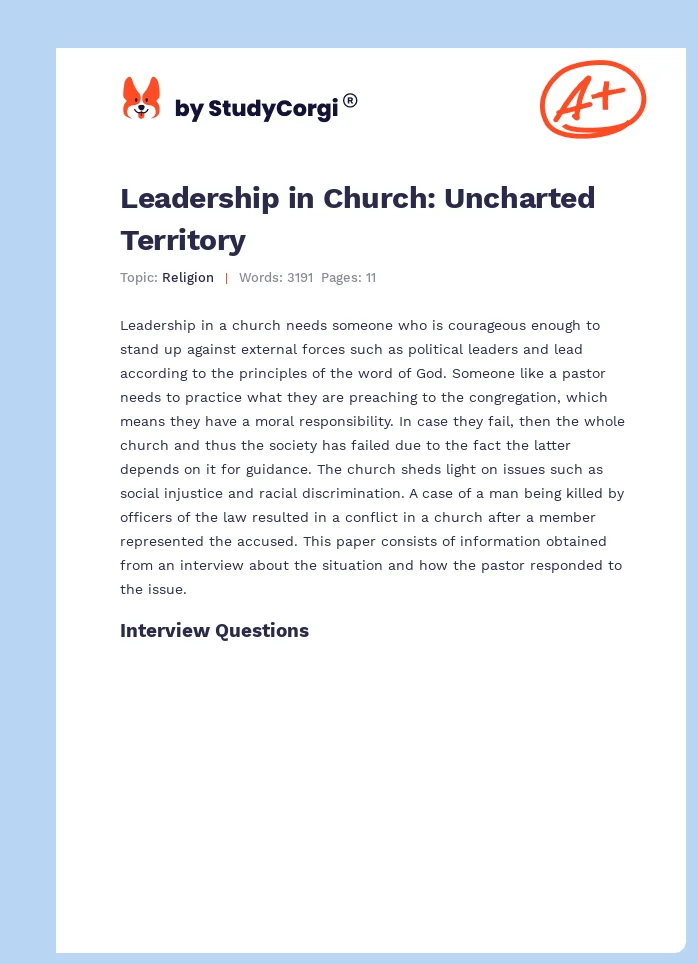 Leadership in Church: Uncharted Territory. Page 1