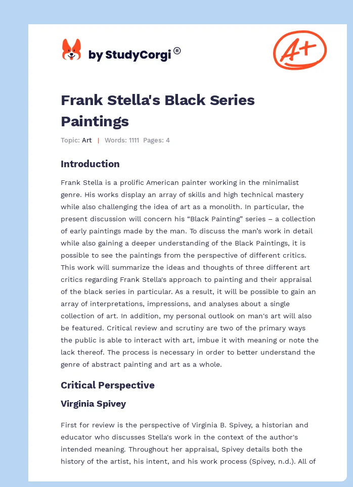 Frank Stella's Black Series Paintings. Page 1