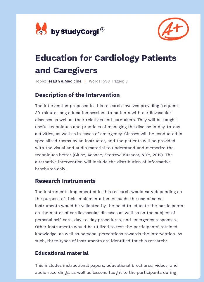 Education for Cardiology Patients and Caregivers. Page 1