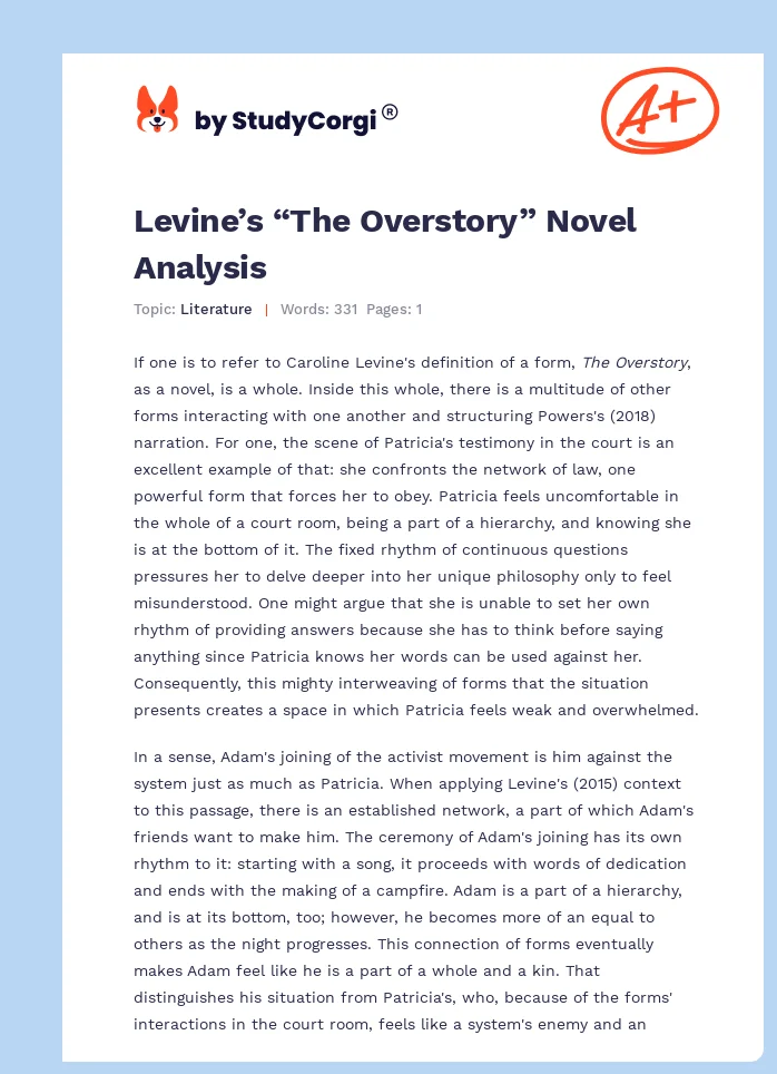 Levine’s “The Overstory” Novel Analysis. Page 1